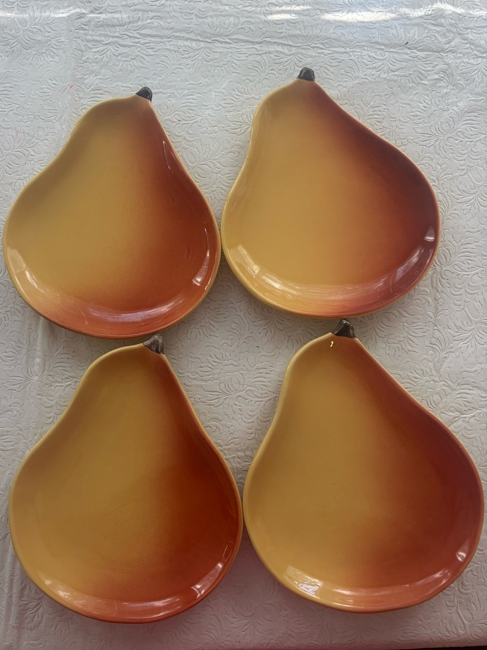 Set of 4 Vintage Pottery Barn Yellow-Orange Pear-Shaped Ceramic Serving Plates